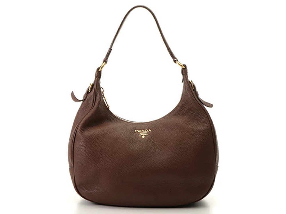 Prada brown pebbled leather Vitello Daino hobo bag slouchy